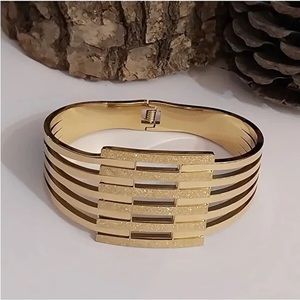 💖10k Gold Plated Sparkly Layered Hinged Cuff Bangle Bracelet